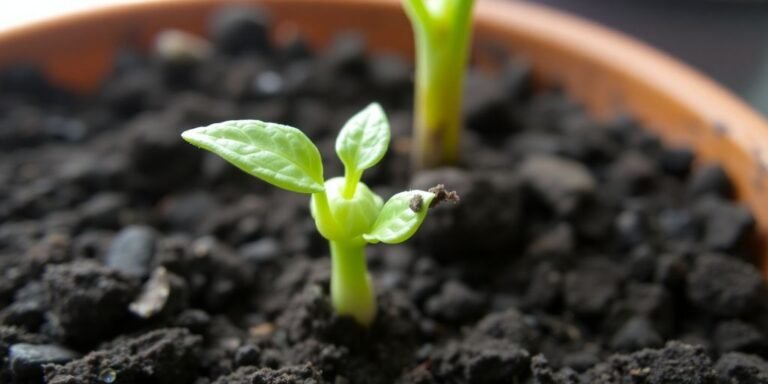 Persimmon seed sprouting in potting mix
